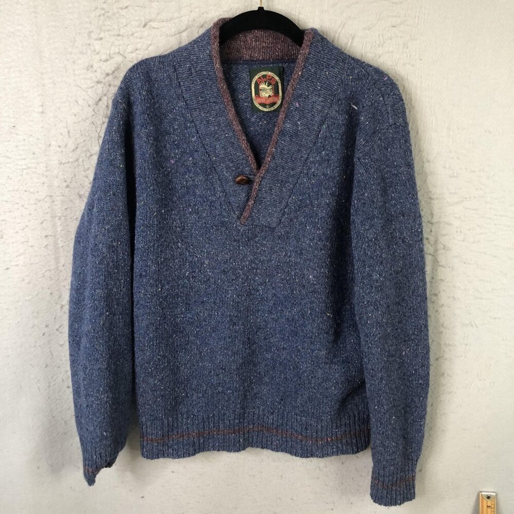 Vintage ALPS Sweater Mens Small Blue Shawl Collar Preppy Academia Old money USA